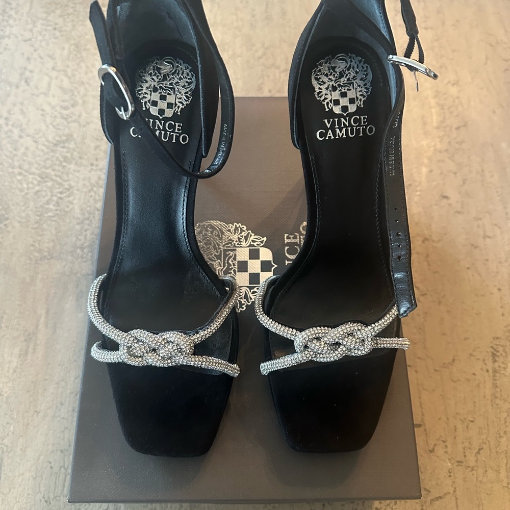 Brand New Vince Camuto Black Heels with Silver Detailing